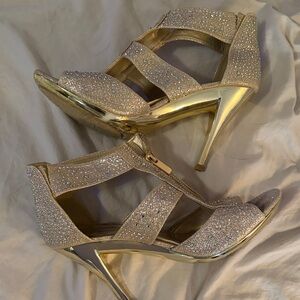 Gold Sparkle Strappy High Heel Sandals